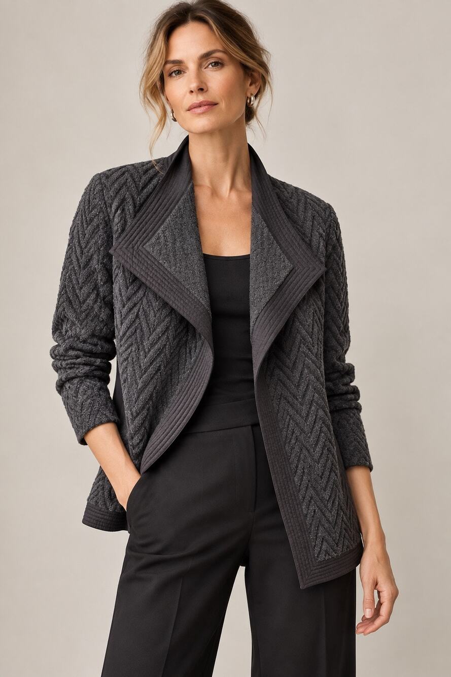 Lafayette 148 New York Merino Wool Mixed Media Draped Cardigan Jacket – M
